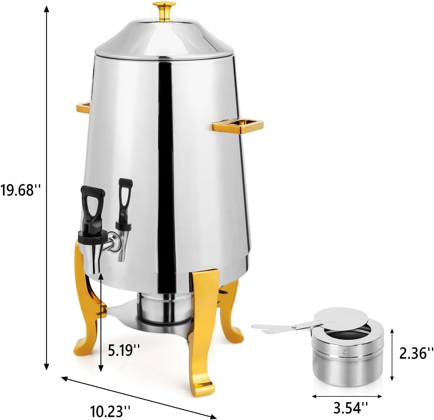 ROVSUN 3 Gallon/12L Beverage Dispenser, Stainless Steel Coffee Chafer Urn with Fuel Holder, Drink Dispenser with Stand Ice Container Spigot, Hot & Cold Drinks for Party Catering Buffet Banquet,Silver