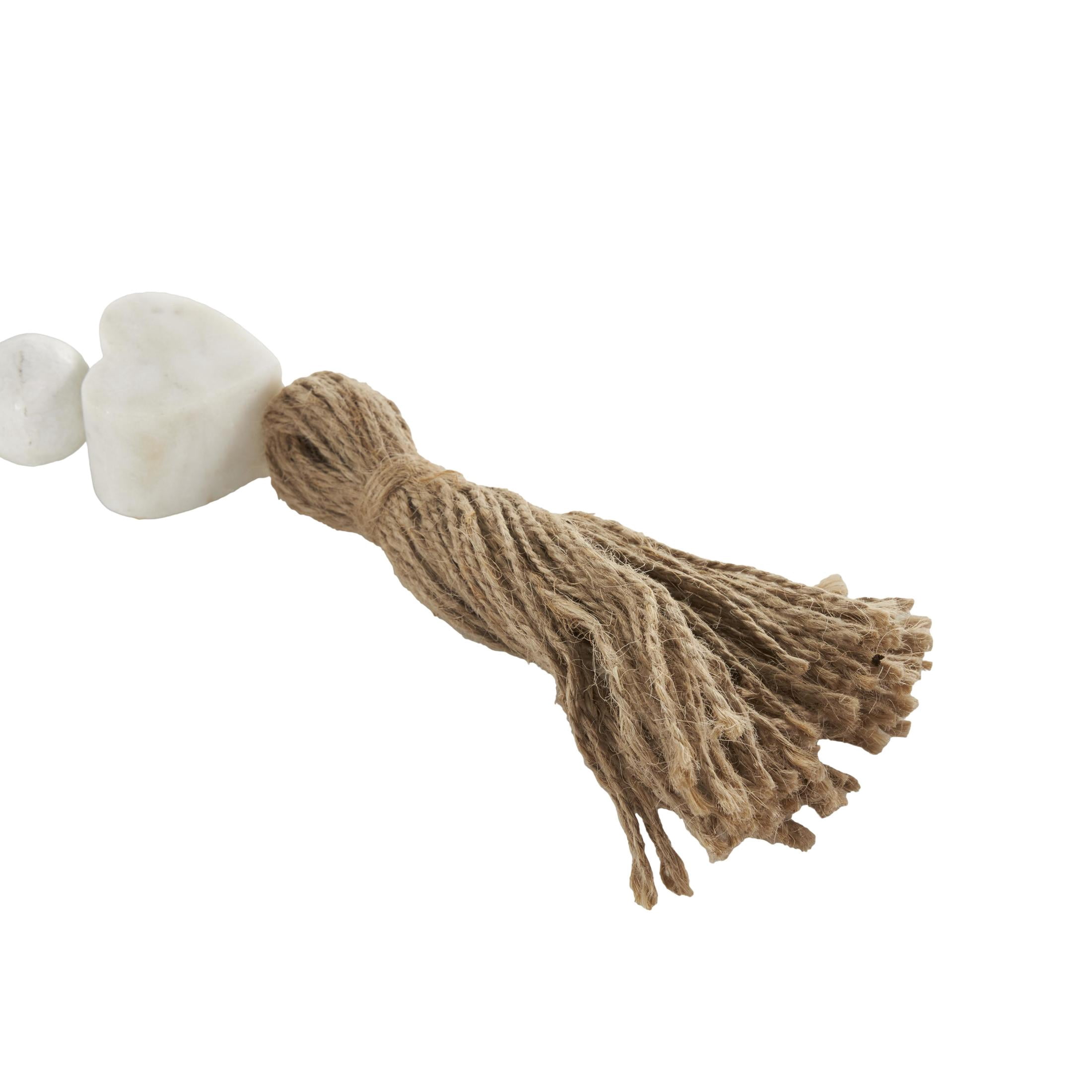 DecMode Handmade White Marble Heart Garland with Tassel with Knotted Jute