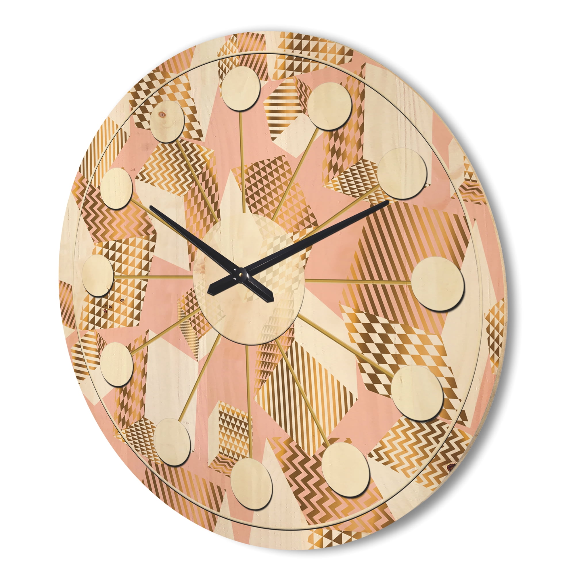 Designart 'Rose and Gold Cubes I' Mid-Century Modern Wood Wall Clock