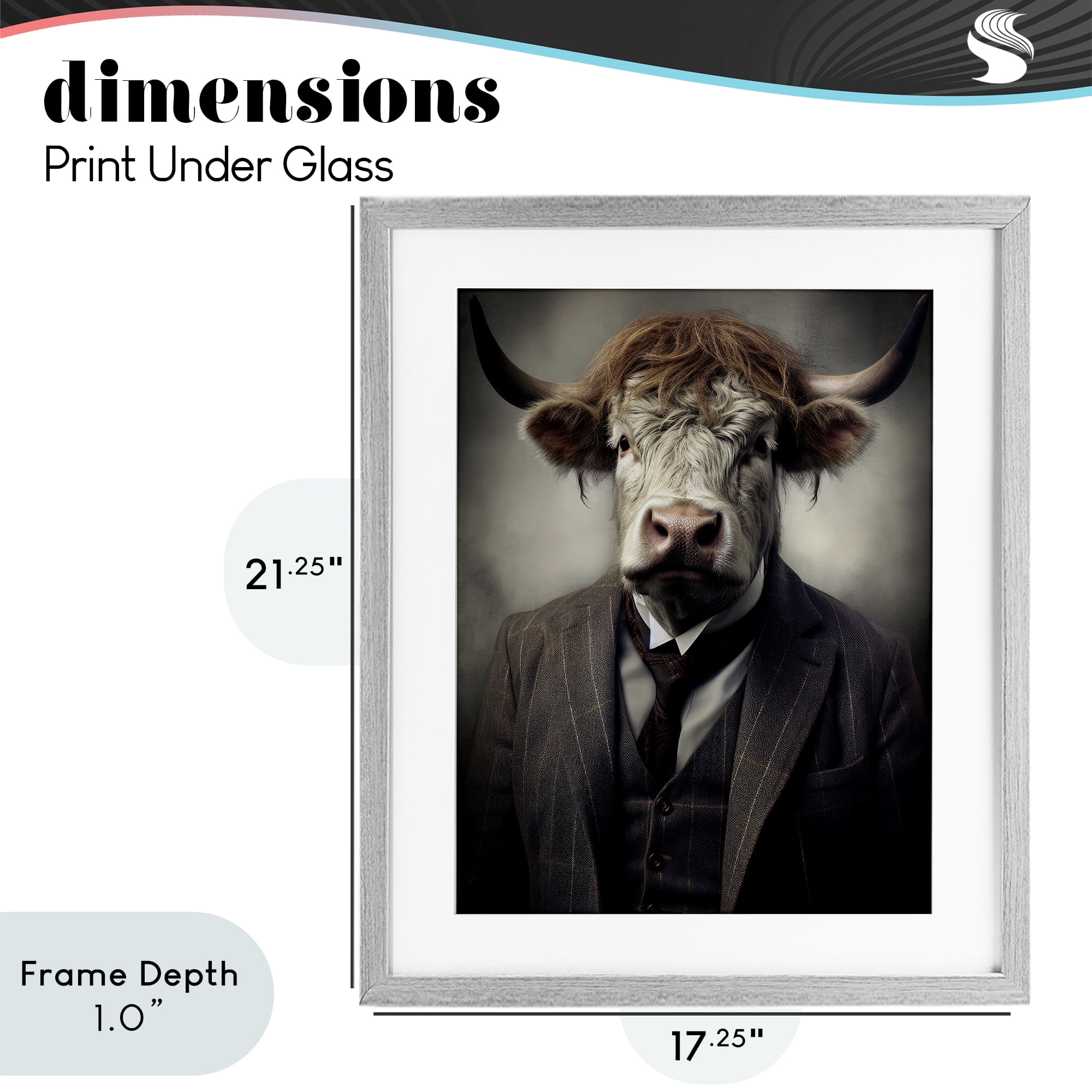 Stupell Industries Sophisticated Bull Portrait Gray Framed Print Under Glass, design by Ray Powers