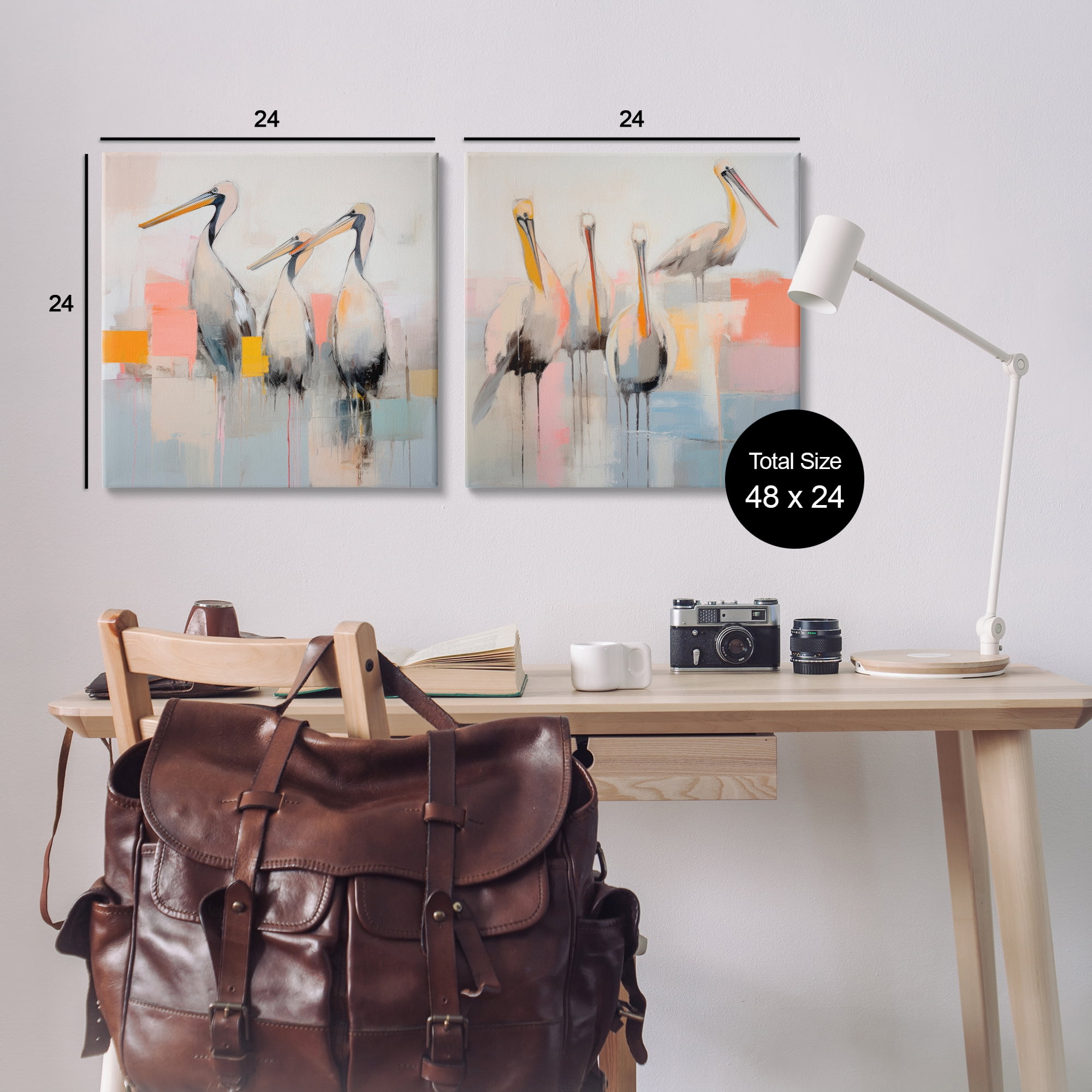 Stupell Industries Abstract Pelican Bird Animals Painting Wrapped Canvas Art Print Wall Art, 24 x 24, Set of 2