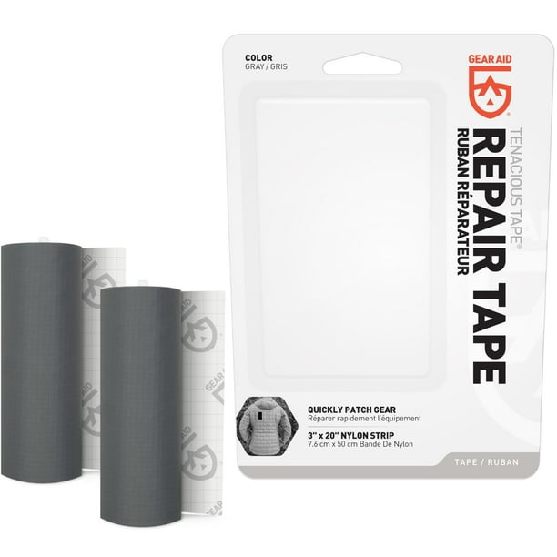 Cinta adhesiva GEAR AID Tenacious Tape de 7,6 cm x 50 cm, color gris, paquete de 2