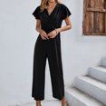 thumbnail image 6 of Gaecuw Jumpsuits for Women Casual Plus Size Romper for Women Short Sleeve Overall V Neck Band Collar Solid Onesie One Piece Outfits Casual Loose Baggy Long Pants Wide Leg Summer Romper Ankle Length, 6 of 8