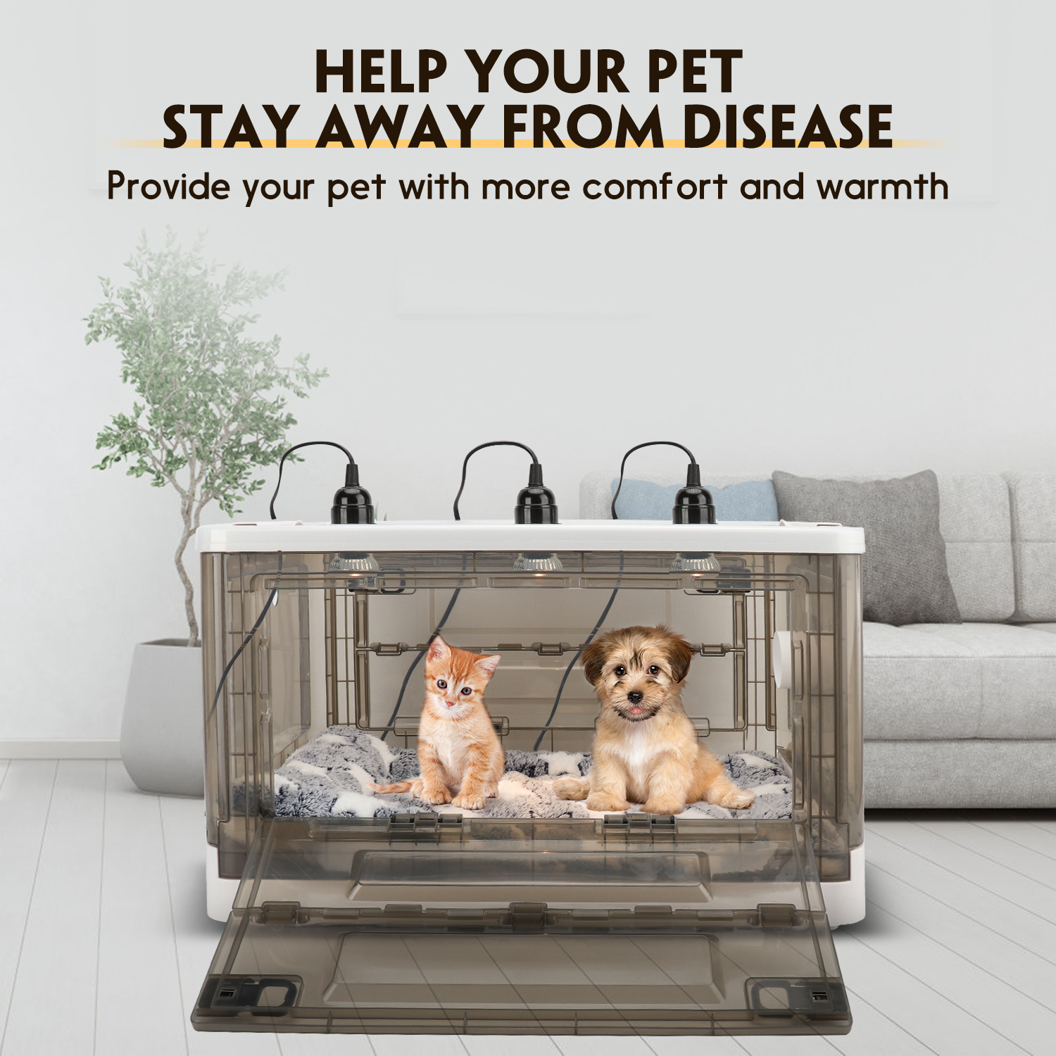 HKDQ Puppy Incubator with Heating - 2025 New Puppy Incubator, Temperature Control & Quiet Ventilation, Kitten Incubator, Incubator for Puppies with 3Heat Lamp (85L)