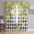 thumbnail image 2 of Sheer Curtains 84 inches Long 2 Panels Set Gingham Farmhouse Light Filtering Sheer Drapes Rod Pocket Window Curtains for Living Room/Bedroom, Lemon Black White Plaid Leaves Yellow Black, 2 of 8
