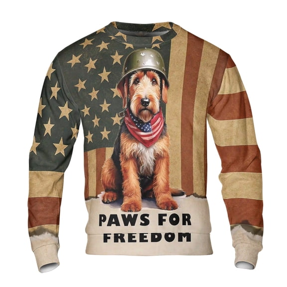 Freedom Paws Patriotic Airedale Terrier Vintage Memorial Day All Over Print 3D Sweatshirt Unisex Merch Dale Waterside Dog Lover - 12006