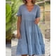 thumbnail image 5 of Vestido de verano para mujer, con escote en V, informal, holgado, de color liso, con falda grande, 5 of 6