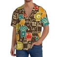 thumbnail image 3 of Naloa Robot and Monsters Men's Loose Fit Cuban Collar Short-Sleeve Shirt with Button-down and Chest Pocket for Everyday Wear Outings - 3X-Large, 3 of 7