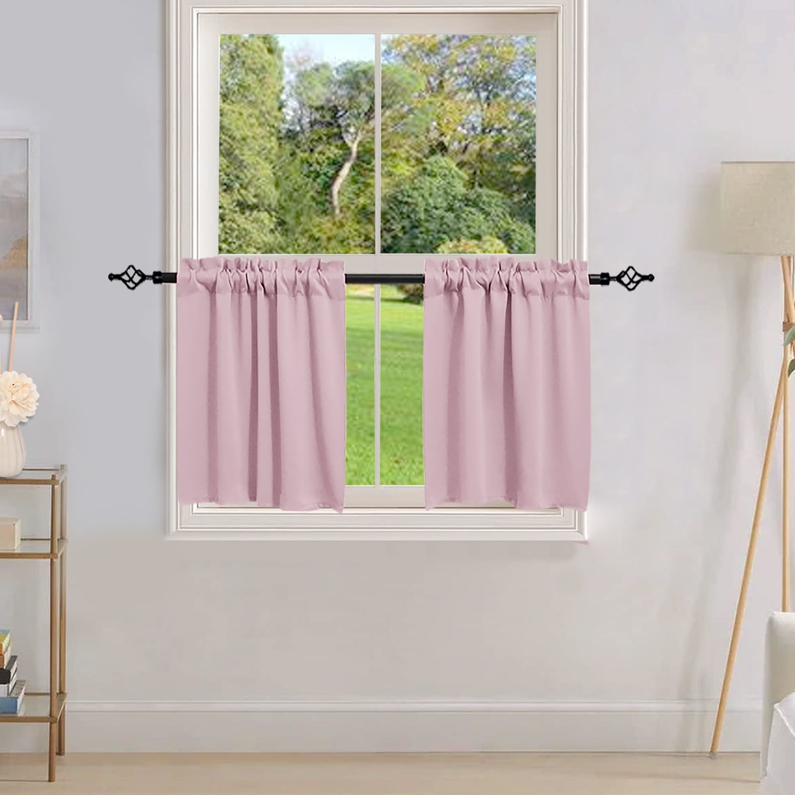 DONGPAI 2 Panels Blackout Kitchen Curtains, Rod Pocket 24 inch Short Curtains Cafe Curtains Bathroom Window Curtains, Pink
