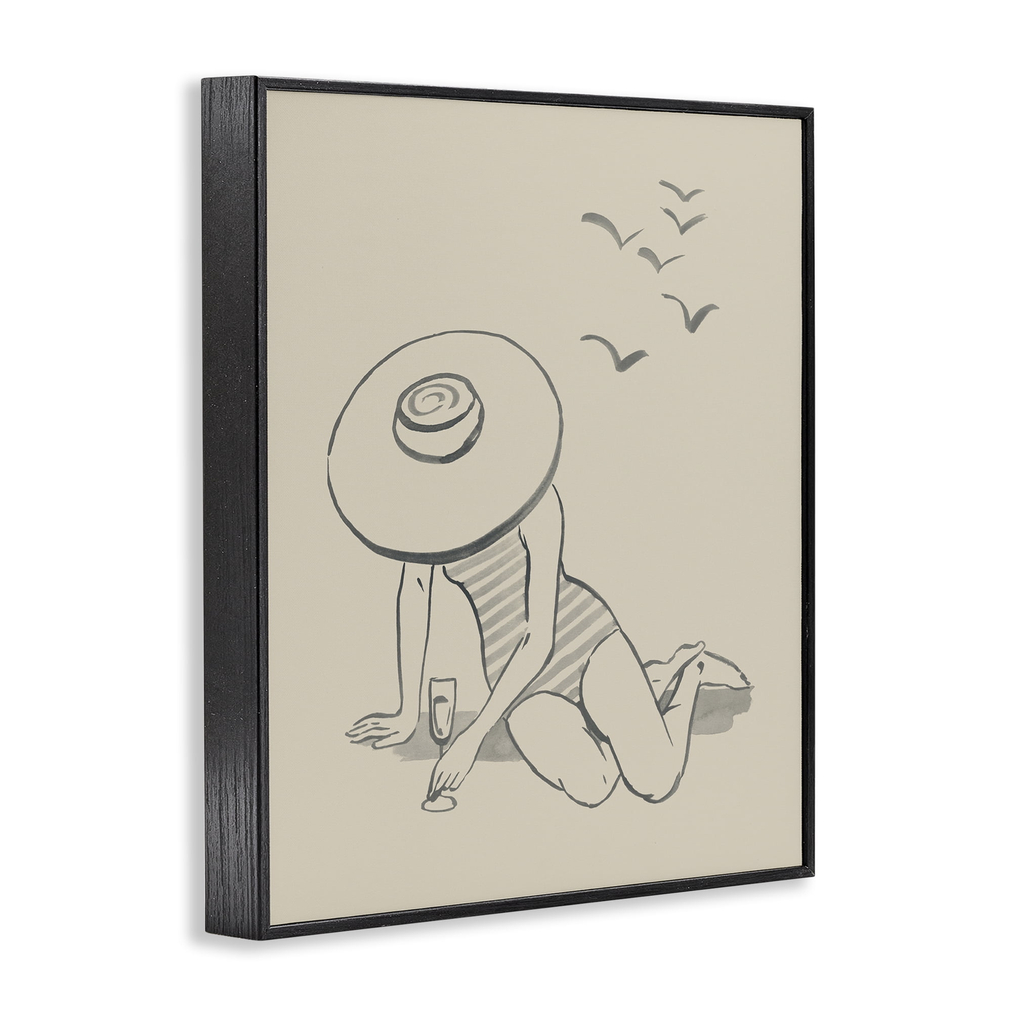 Stupell Industries Girl on Beach Sketch Novelty Drawing Black Framed Art Print Wall Art, 24 x 30