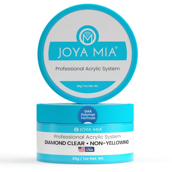 Joya Mia MMA-Free Acrylic Powder for Nails, Super Adhesion, Easy Application, Vibrant Colors - Diamond Clear, 1 oz