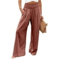 thumbnail image 4 of Pantalones de verano para mujer Qarigey Color sólido Largo suelto Casual Pierna ancha Naranja Rojo, 4 of 6