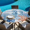 thumbnail image 6 of Blue Red Seahorse Coastal Round Tablecloth 55-60 Inch Round Fitted Table Cloth with Elastic Edge, Blue Wood Beach Coral Nautical Waterproof Table Cover Protector for Outdoor Picnic Party Dining, 6 of 9