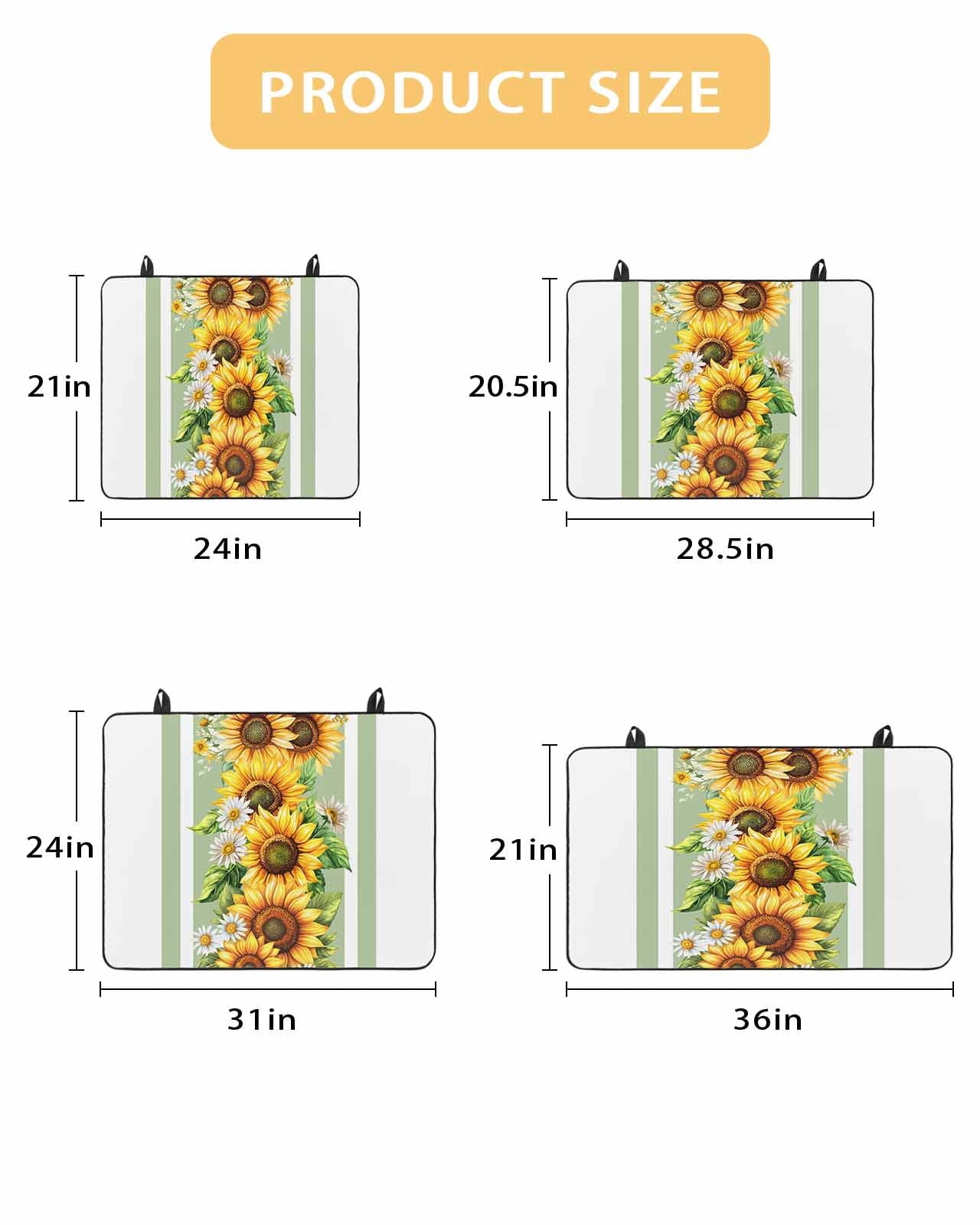 nqOlkjepod Large Induction Cooktop Protector Mat 24"x21", Sunflower Stove Top Covers for Electric Stove, Yellow Summer Flower Sage Green Stripe Stove Burner Cover Mats, Glass Top Stove Cover