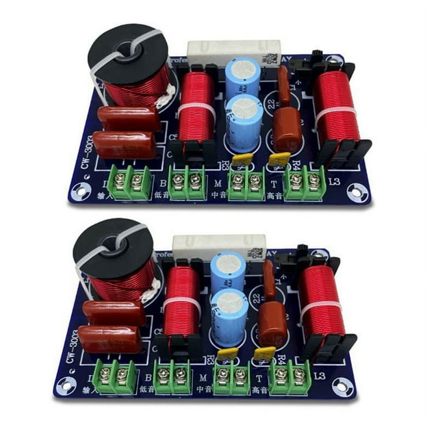 2PCS 3-Way 250W 850/5200Hz Frequency Divider DIY Speaker Filter Circuit Treble Medium Hifi Stereo Audio Crossover,2 x 3 Way Crossover,Photo Color