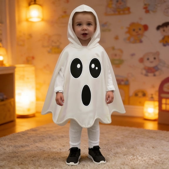 Cape for Kids - Hooded Cloak Dress Up Top by Attire for Home Parties and Entertainment, 7-9 Years, White
