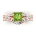 thumbnail image 2 of 3.36 ct Brilliant Princess Cut Natural Peridot 18K Rose Gold Solitaire with Accents Engagement Bridal Wedding Ring Band Set size 10.75, 2 of 7