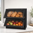 thumbnail image 6 of YUCHANG Double Layer Bamboo Bread Box -Large Capacity Bread Storage Container for Kitchen Counter,with Acrylic Door Panel Family Gift(Black), 6 of 10