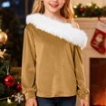 thumbnail image 3 of Huanglei Velvet Off Shoulder Top For Girls With Faux Trim Elegant Casual Blouse Soft Velour Long Sleeve Shirt Party Wear And Daily Outfits For Toddler And Fashion Kids Summer Tops 2-3 Years, 3 of 5