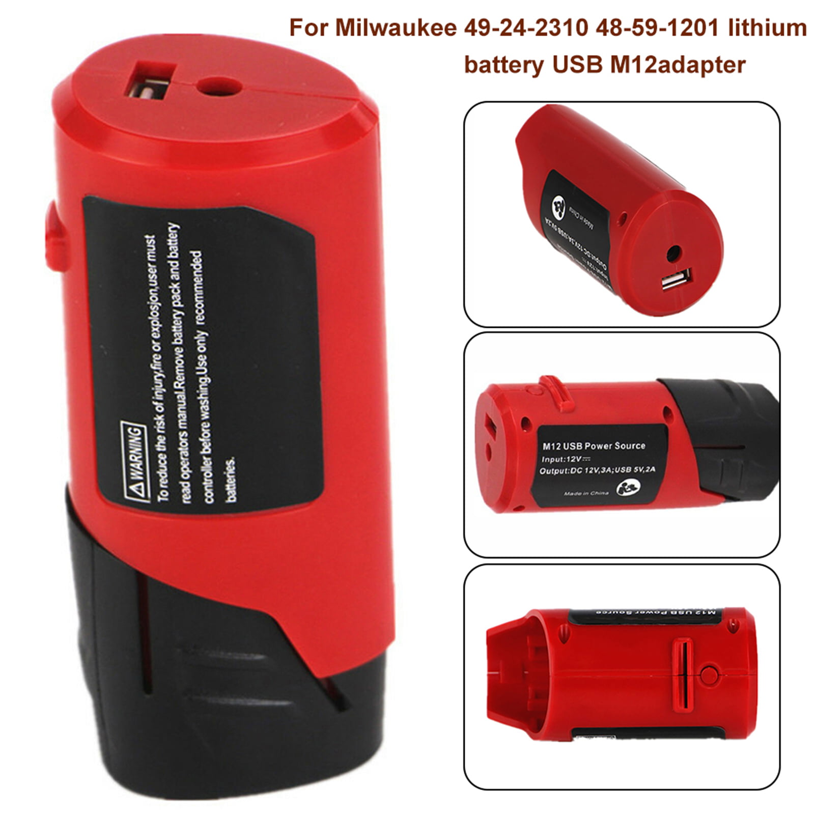 USB Charger Adapter for Milwaukee 12V Lithium Battery, Low-Voltage Protection M12 Adapter with DC 12V Outlet Charge Milwaukee Heated Red - Walmart.com