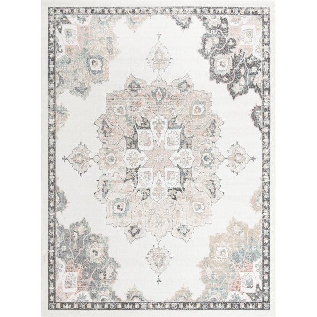 Unique Loom Parker Medallion Vintage Border Rug 9' x 12' Rectangle Ivory/Beige