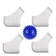 Plantar Fasciitis Heel Sock Arch Pad Heel Pain Relief Protectors 2 pairs with 1 Foot Massage Ball-Foot Inserts Protect Bone and Heel Spurs(White+White)