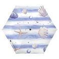 thumbnail image 6 of Watercolor Blue Stripes Starfishes Shells All Weather Umbrella Triple Folding Parasol 6 Ribs UV Protection Portable, 6 of 8
