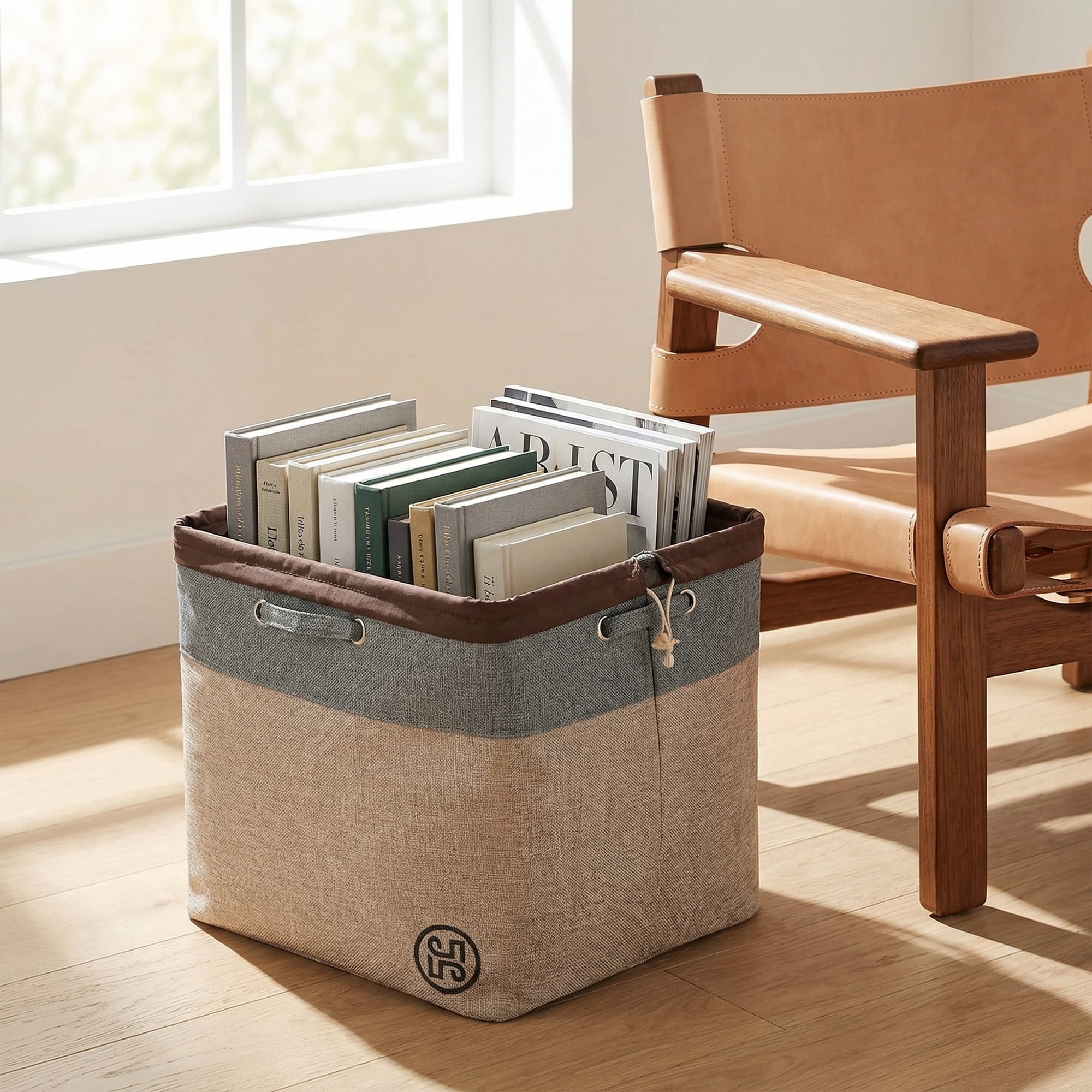 Unique Bargains Fabric Storage Bin with Handles Grey 17.3*15.7*16.5in