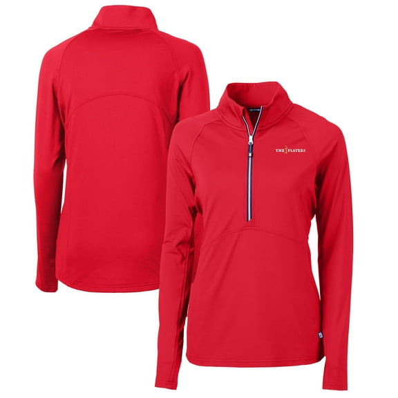Women's Cutter & Buck Red THE PLAYERS Adapt Eco Knit Stretch Recycled Quarter-Zip Pullover Top