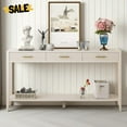 thumbnail image 2 of GZXS 60" Console Table with 3 Fluted Drawers and Storage Shelf, Wooden Farmhouse Entryway Table with Center Support Leg, for Living Room, Hallway, Foyer (Beige), 2 of 7