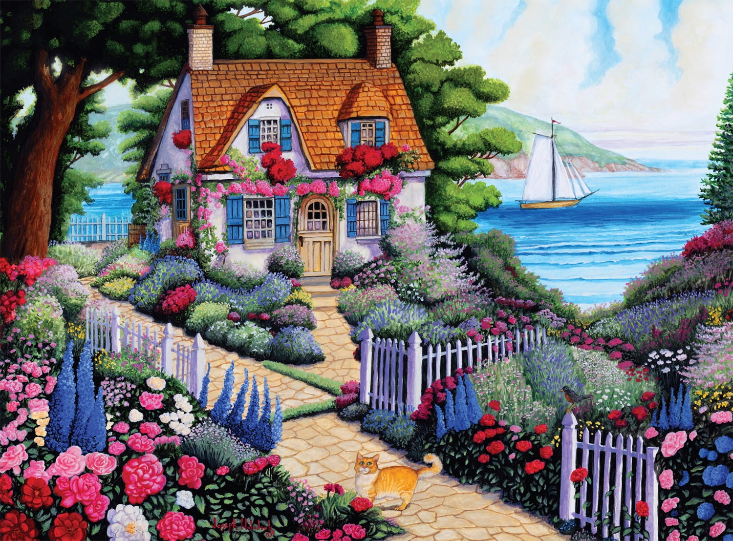 Buffalo Games Seaside Cottage Garden 1000-Piece 26.75 x 19.75-Inch Interlocking Jigsaw Puzzle for Adults Ages 14+