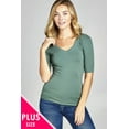 thumbnail image 2 of Junior & Junior Plus Basic Cotton V Neck Elbow Sleeve Tee Shirt Top, 2 of 3
