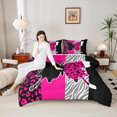 thumbnail image 4 of Homewish Cheetah Leopard Print Bedding Comforter Set for Girl, Black Pink Butterfly Animal Twin Comforter Sets, Stripes Abstract Reversible Bedding Set, Microfiber Bedroom Decor, 2-Piece, 4 of 8