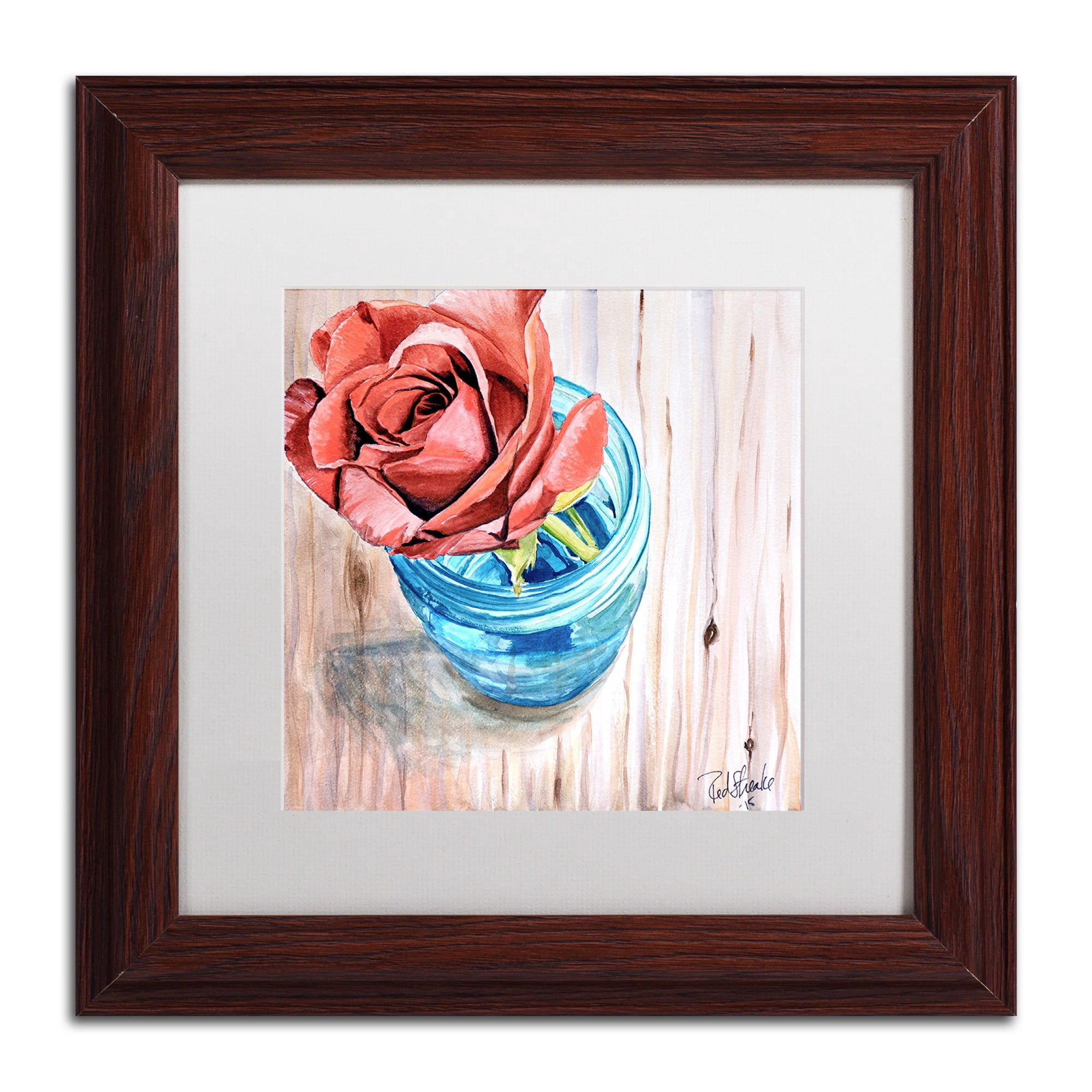 "Rose in Jar" Canvas Art by Jennifer Redstreake White Matte, Wood Frame