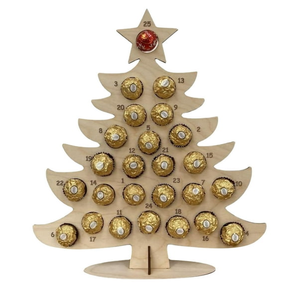 Fiogavroetic Calendrier de l'Avent en Bois Fête de Noël Cadre en Chocolat Décoration Calendrier de l'Avent en Bois