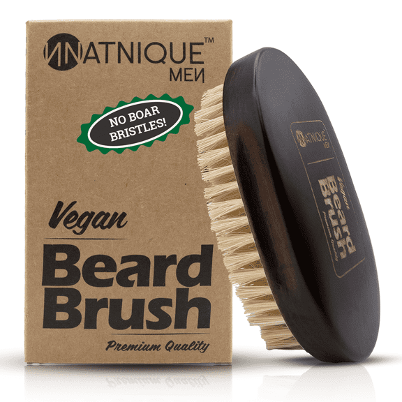 Natnique Vegan Beard Brush for Men, 100% Sisal Bristles, Natural Beechwood Handle, Ergonomic Grooming Brush for Beard & Mustache
