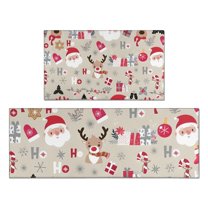 Beige Christmas Santa and Reindeer Pattern Kitchen Rugs Sets Of 2,Anti Fatigue Kitchen Mat Rugs Non Slip Washable,Decorative Kitchen Floor Mats for Kitchen,Sink,Laundry,17"x30" 17"x47"
