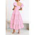 thumbnail image 3 of Women's Summer Short Puff Sleeve Smocked Dress Square Neck Long Dresses, 3 of 6
