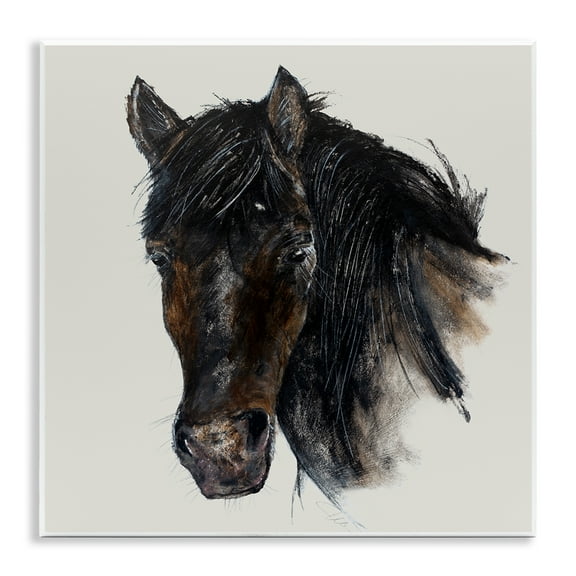 Stupell Industries Paint Stroke Black Horse Animals Painting Unframed Art Print Wall Art, 12 x 12
