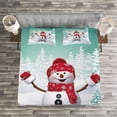 thumbnail image 3 of Ambesonne Christmas Quilted Bedspread Set 3 Pcs, Skiing Snowman Trees, King Size, Teal Red White, 3 of 3