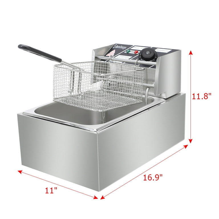 Commercial Deep Fryer with Basket, 3400W 12.7QT/12L, Detachable Large  Capacity Stainless Steel Countertop Electric Oil Fryer with Temperature  Control