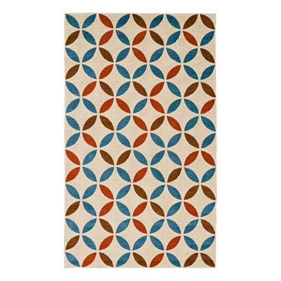 Linon Calibri Conrad Polypropylene 6'5"x9'3" Rug in Bone and Blue