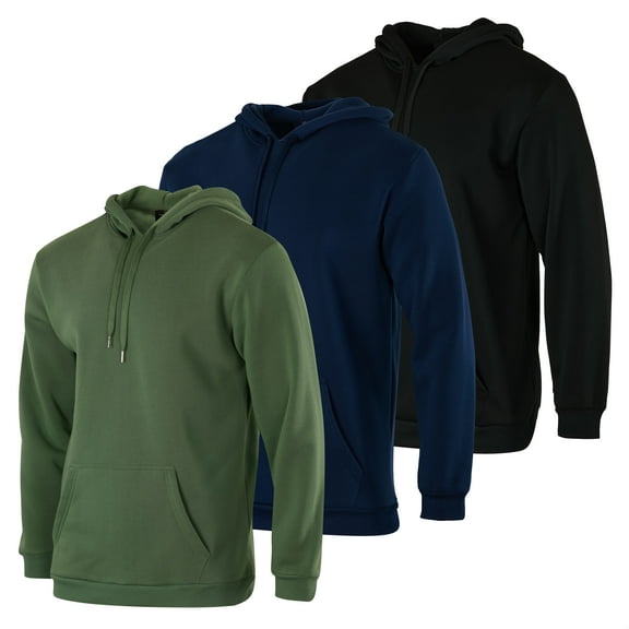 Real Essentials 3 Pack: Men's Fleece Pullover Hoodie - Long Sleeve Hooded Sweatshirt Pockets (Available in Big & Tall)