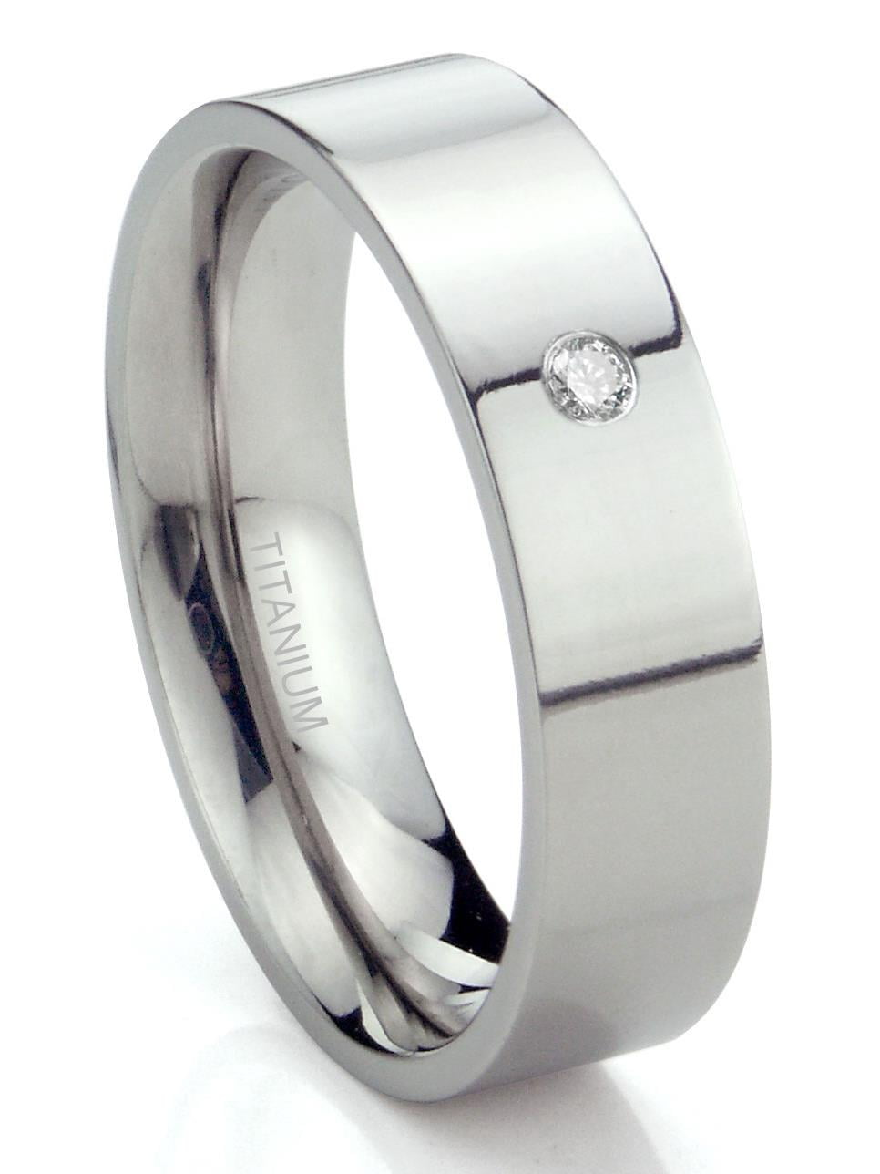 Titanium Kay Titanium 6mm Solitaire Diamond High Polish Flat Comfort Fit  Mens Wedding Band Ring Sz 9.5