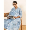 thumbnail image 4 of Janasya Indian Women's Sky Blue Cotton Floral Printed A-Line Maternity Kurta, 4 of 5