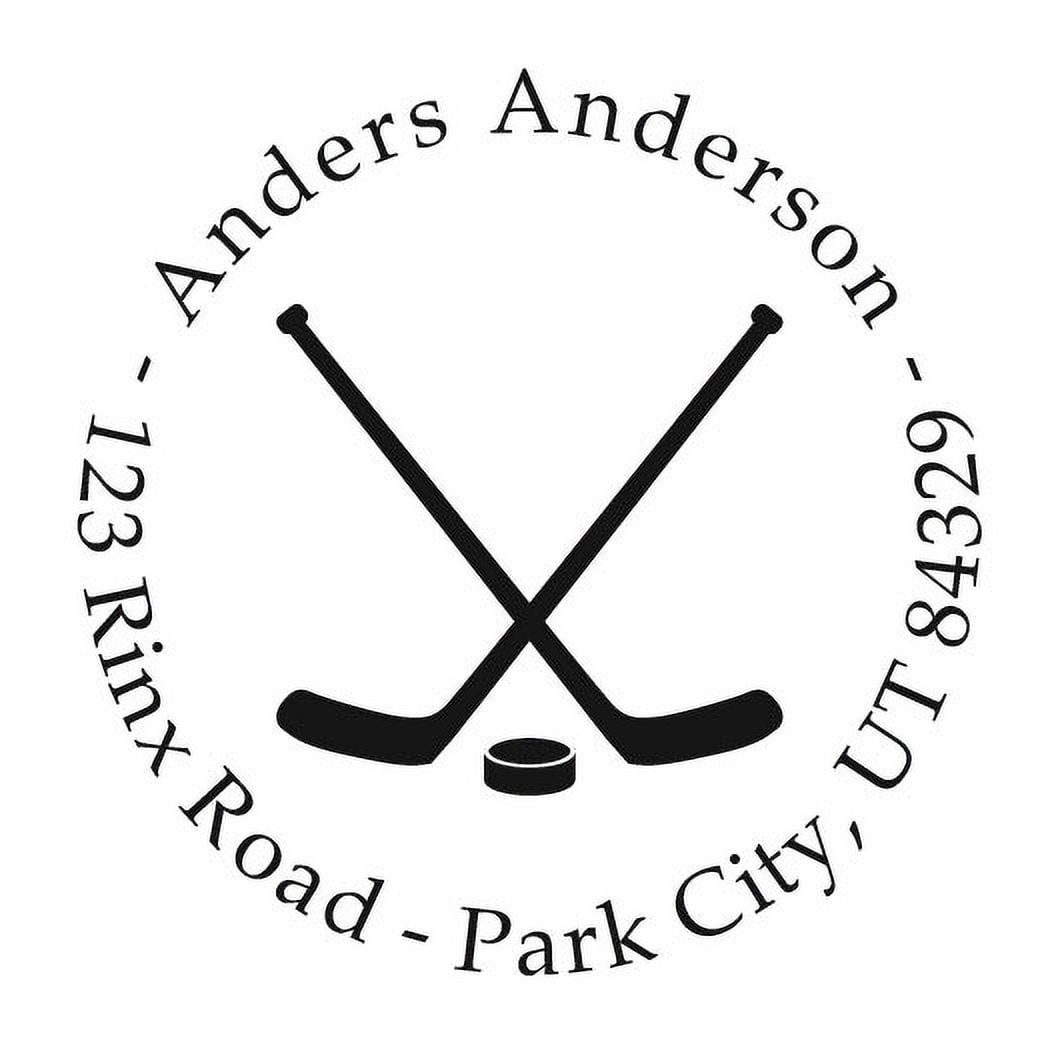 Personalized Round Self-Inking Rubber Stamp - Hockey Sticks