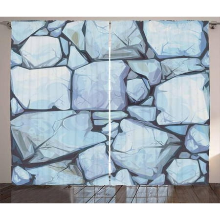 Curtains Cottage Style Cobblestone Curtains 2 Panels Set, Cottage House Concept Hand Drawn Style Illustration of Stone Wall, Window Drapes for Living Room Bedroom, 108W X 96L Inches, Pale Blue and Eggplant, by Ambesonne ()