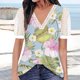 thumbnail image 3 of Gibobby Camiseta de Manga Corta con Cuello en V Top manga corta con cuello en V encaje informal con estampado moda para mujer(Azul celeste,XL), 3 of 4