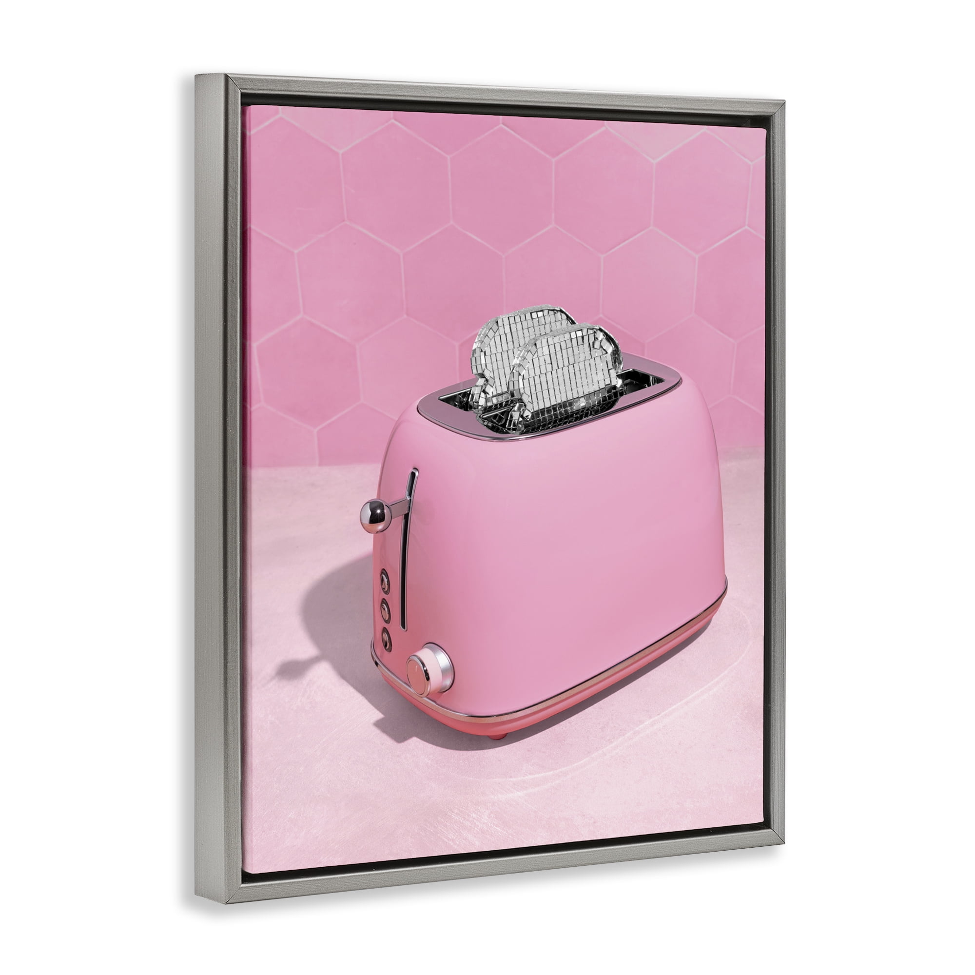 Stupell Industries Disco Toaster over Pink Gray Framed Floater Canvas Wall Art, design by LISH Creative