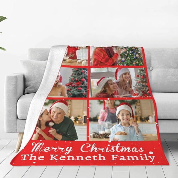 Personalised Blanket Custom Blanket with Photos Text, Custom Christmas Blanket with Photo Collages, Personalized Photo Gifts for Christmas Xmas New Year Birthday Wedding Anniversary